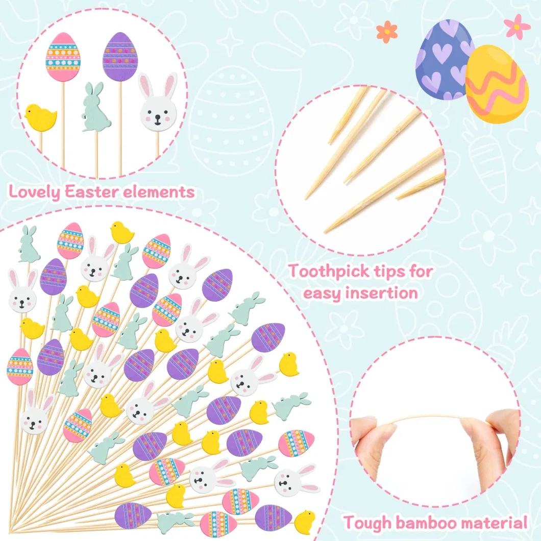 Easter Cocktail Picks, Rabbit Bunny Eggs Easter Toothpicks for Cake Food, Chicks Fruit Food Sticks for Birthday Party Decoration, Easter Holiday Picks